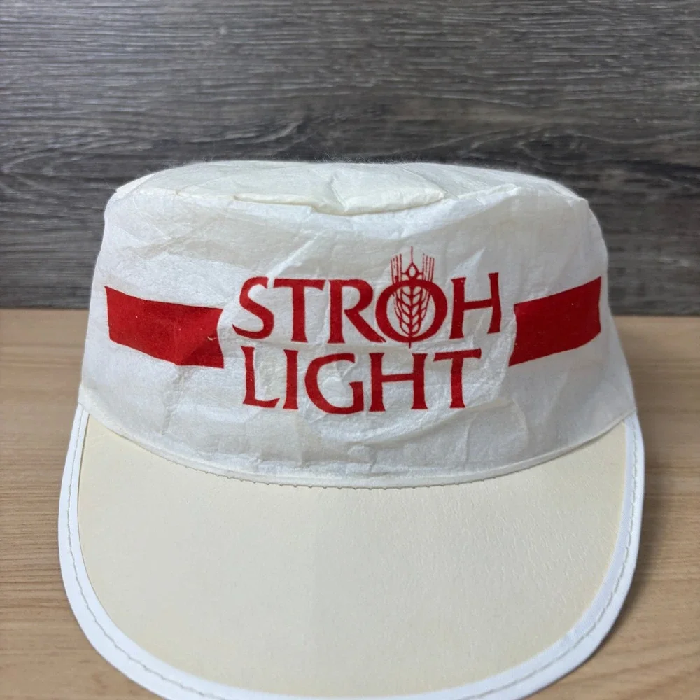 Vintage Stroh Light‎ Hat Fitted White Red Painters Paper Cap